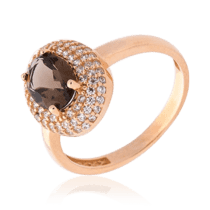 обзорное фото Золотое кольцо женское с камнями раухтопаз и фианиты 034595  Золотые кольца