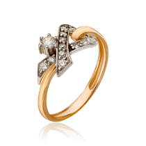 обзорное фото Кольцо из комбинированного золота с фианитами 033451  Золотые кольца