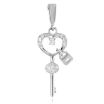 обзорное фото Серебряный кулон-ключ с фианитами 024779  Серебряные подвески со вставками
