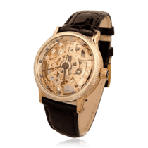 обзорное фото Золотые часы скелетоны с кожаным ремешком 036345  Мужские золотые часы