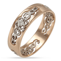обзорное фото Золотое кольцо из красного и белого золота с фианитами 028609  Обручальные кольца с цирконием