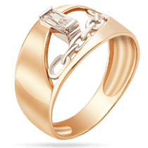 обзорное фото Кольцо в комбинированном золоте с прямоугольным белым фианитаом 039264  Золотые кольца с фианитом