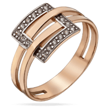 обзорное фото Модное золотое кольцо Квадрат с фианитами 033624  Золотые кольца