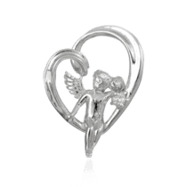 обзорное фото Серебряный кулон Сердце с ангелом 025165  Серебряные подвески со вставками