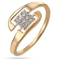 обзорное фото Женское кольцо в красном золоте Квадрат с белыми фианитами 039265  Золотые кольца с фианитом