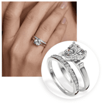 обзорное фото Серебряное двойное кольцо с крупным камнем огранки Сердце 038142  Серебряные кольца со вставками