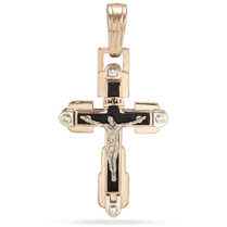 обзорное фото Православный золотой крестик с эмалью и фианитами 031573  Золотые крестики православные