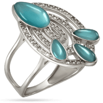 обзорное фото Серебряное кольцо с голубым улекситом и белыми фианитами 039244  Серебряные кольца со вставками