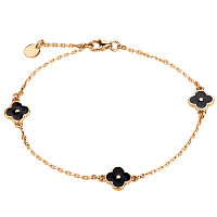 Золотой браслет с черной эмалью Клевер, универсальный размер 038150